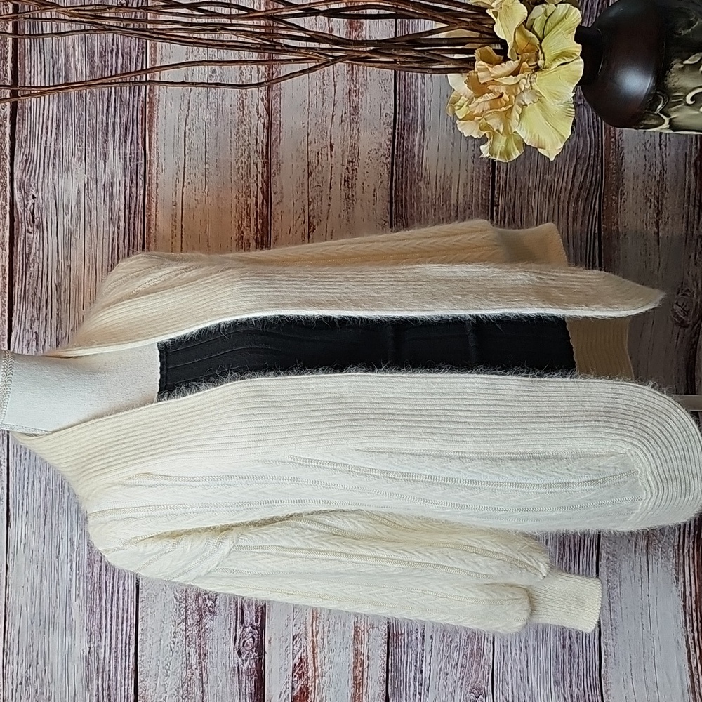 NEW VINTAGE IMAGO IVORY LINED ANGORA RABBIT HAIR BLEND OPEN FRONT  CARDIGAN